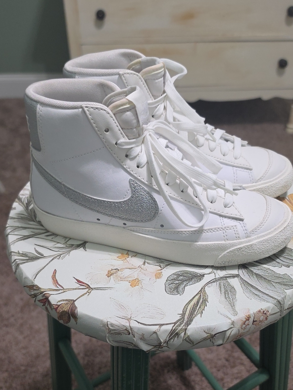 Nike Women's White High-Top Sneakers with Silver Swoosh